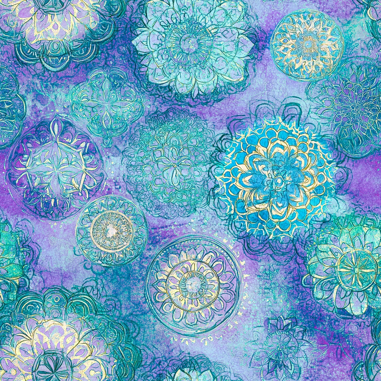 QUILT BACKING Mystic Violet Teal Vintage Medallion Digital - width 108 inches - sold by the half yard (Copy)