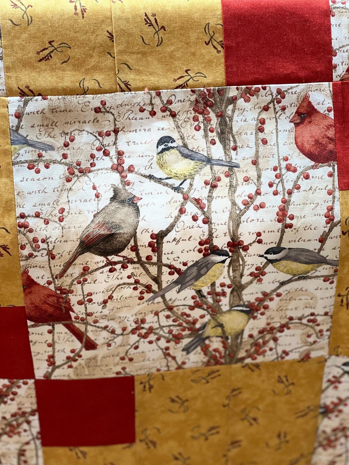 Long arm Quilting for Brenda Hays - Cardinal Quilts with military gold thread