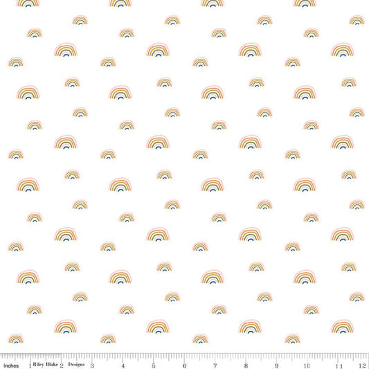 Flannel Make A Pretty Life Rainbows - White - Riley Blake Design - Sold by The YARD!