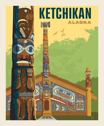 KETCHIKAN National Parks Poster Panel  - 36"x43.5", Digitally Printed - 100 percent cotton … Sold by the Yard!