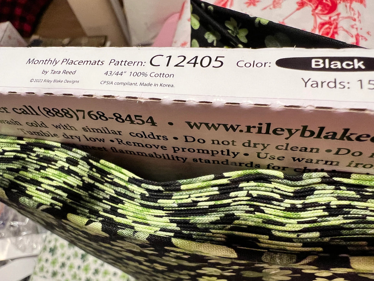 Shamrocks black background - Riley Blake -  100% Cotton Fabric.    Sold by the yard only!