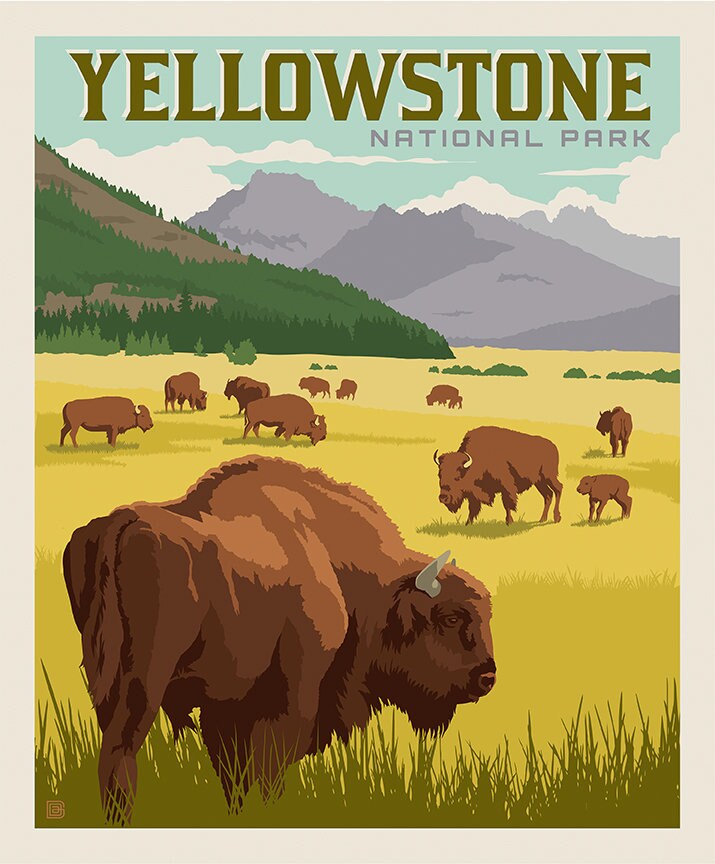 YELLOWSTONE National Parks Poster Panel - 36"x43.5", Digitally Printed - 100 percent cotton … Sold by the Yard!