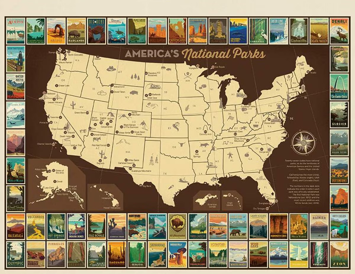 USA MAP POSTER  vertical National Parks Poster Panel  - 36"x43.5", Digitally Printed - 100 percent cotton … Sold by the Yard!